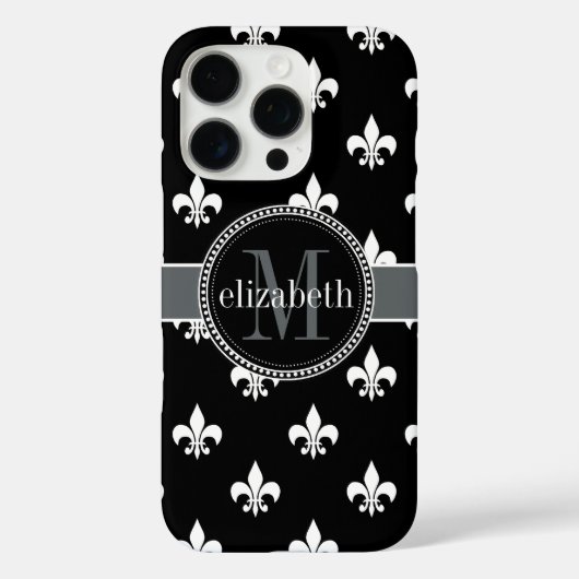 Schwarz-weiß-Grau-Lilie-Monogramm Case-Mate iPhone Hülle (Rückseite)