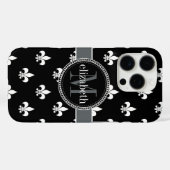 Schwarz-weiß-Grau-Lilie-Monogramm Case-Mate iPhone Hülle (Rückseite (Horizontal))