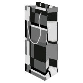 Schwarz-weiß Grau Moderne Abstrakte geometrische M Geschenktüte Für Weinflaschen (Rückseite Schrägansicht)