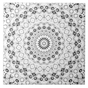 Schwarz-weiß-Grau-Monochrome-Mandala-Design Fliese