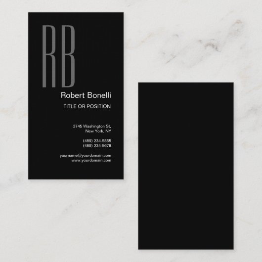 Schwarz-weiß-Grau-Monogramm Minimalistisch Schlich Visitenkarte (Vorne/Hinten)