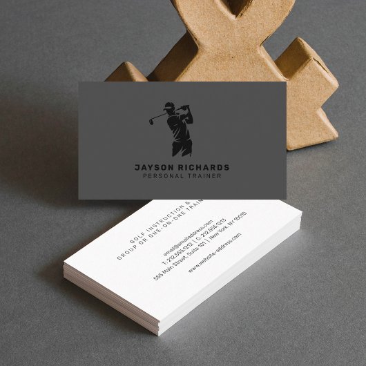 Schwarz Weiß Grau Personal Trainer Golf Coaching Visitenkarte