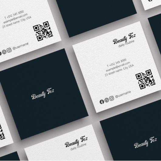 Schwarz-weiß-Grau-Qr-Code Quadratische Visitenkarte