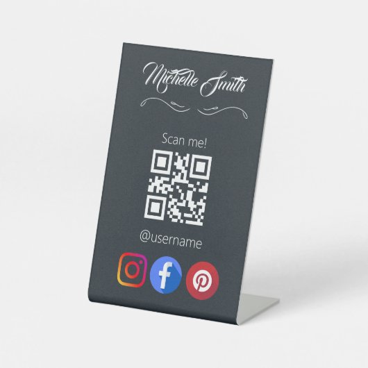 Schwarz-weiß-Grau-Qr-Code Sockelschild (Vorderseite)