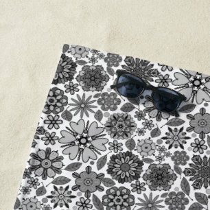 Schwarz Weiß Grau Retro-Blumenkunst Nahtloses Must Strandtuch
