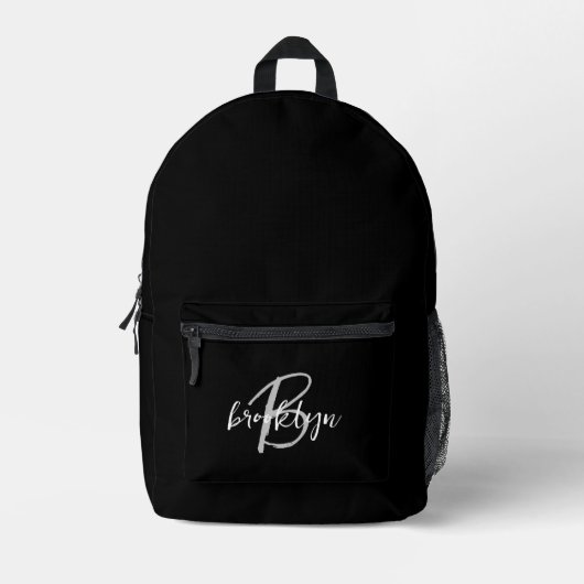 Schwarz-weiß-Grau-Script-Monogramm Bedruckter Rucksack (Vorderseite)