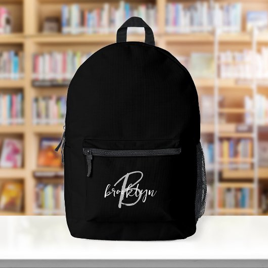 Schwarz-weiß-Grau-Script-Monogramm Bedruckter Rucksack
