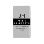 Schwarz-weiß & grau Stilvolles, modernes Monogramm Adressaufkleber (Vorne)