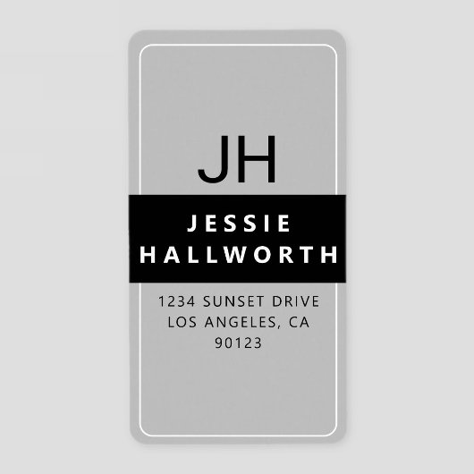 Schwarz-weiß & grau Stilvolles, modernes Monogramm Adressaufkleber