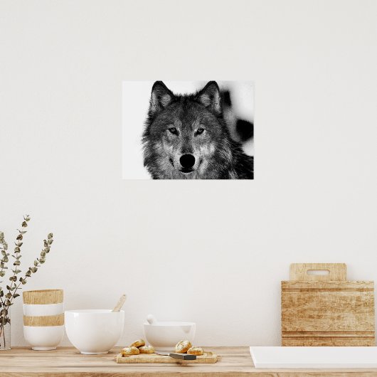 Schwarz-Weiß-Grau-Wolf-Kunstwerk Poster (Küche)