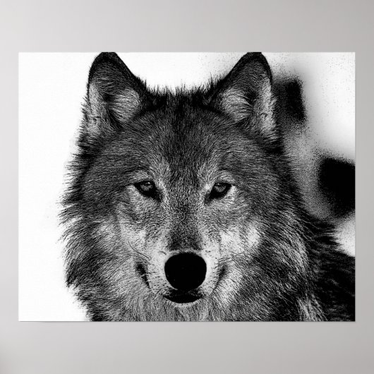 Schwarz-Weiß-Grau-Wolf-Kunstwerk Poster (Vorne)