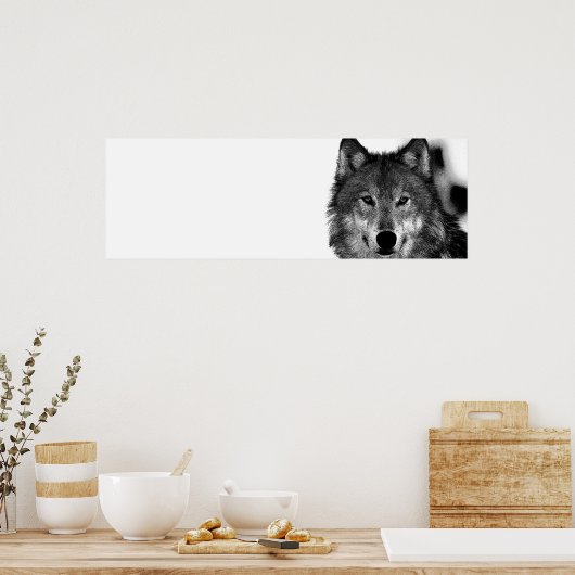 Schwarz-Weiß-Grau-Wolf-Kunstwerk Poster (Küche)