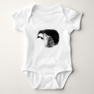 Schwarz-Weiß-Grau-Wolf-Sketch Baby Strampler