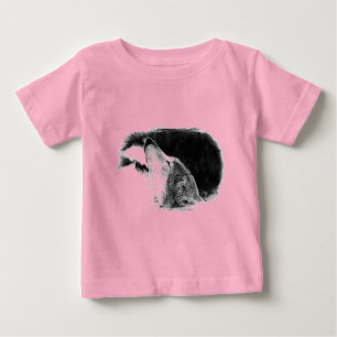 Schwarz-Weiß-Grau-Wolf-Sketch Baby T-shirt