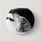 Schwarz-Weiß-Grau-Wolf-Sketch Button (Vorderseite)
