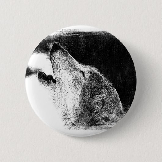 Schwarz-Weiß-Grau-Wolf-Sketch Button (Vorderseite)