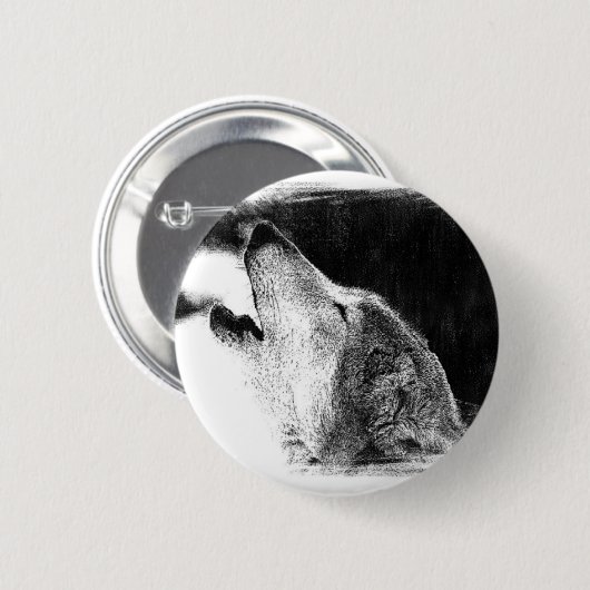 Schwarz-Weiß-Grau-Wolf-Sketch Button (Vorne & Hinten)