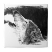 Schwarz-Weiß-Grau-Wolf-Sketch Fliese (Vorderseite)