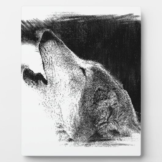 Schwarz-Weiß-Grau-Wolf-Sketch Fotoplatte (Vorderseite)