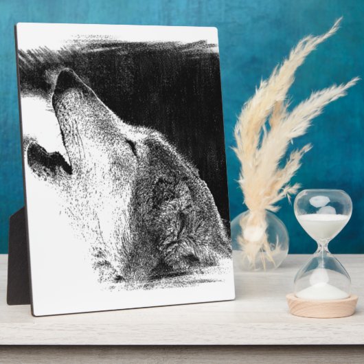 Schwarz-Weiß-Grau-Wolf-Sketch Fotoplatte (Seite)