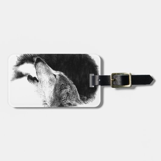 Schwarz-Weiß-Grau-Wolf-Sketch Gepäckanhänger (Vorderseite horizontal)