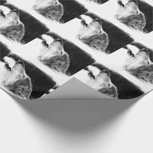 Schwarz-Weiß-Grau-Wolf-Sketch Geschenkpapier (Ecke)