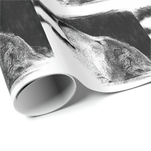 Schwarz-Weiß-Grau-Wolf-Sketch Geschenkpapier (Rolleneckpunkt)