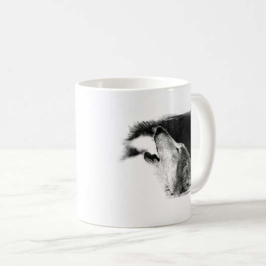 Schwarz-Weiß-Grau-Wolf-Sketch Kaffeetasse (VorderseiteRechts)