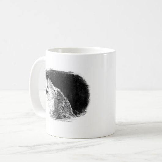 Schwarz-Weiß-Grau-Wolf-Sketch Kaffeetasse (Vorderseite Links)
