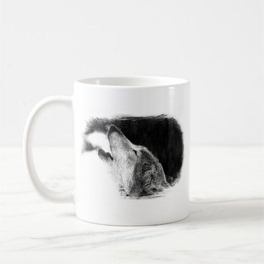 Schwarz-Weiß-Grau-Wolf-Sketch Kaffeetasse (Links)