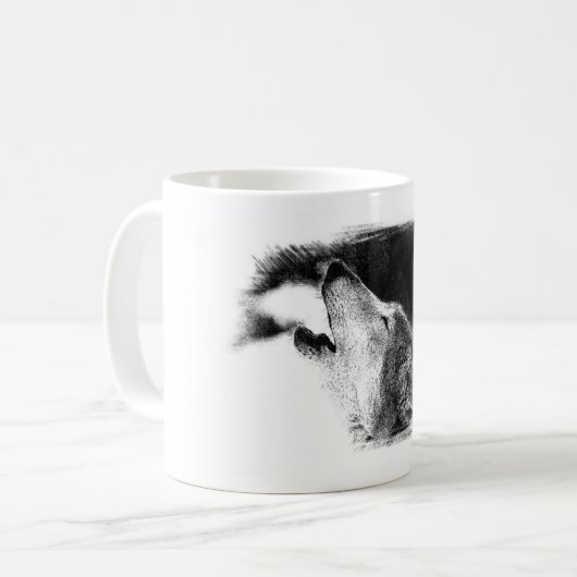 Schwarz-Weiß-Grau-Wolf-Sketch Kaffeetasse (Vorderseite Links)