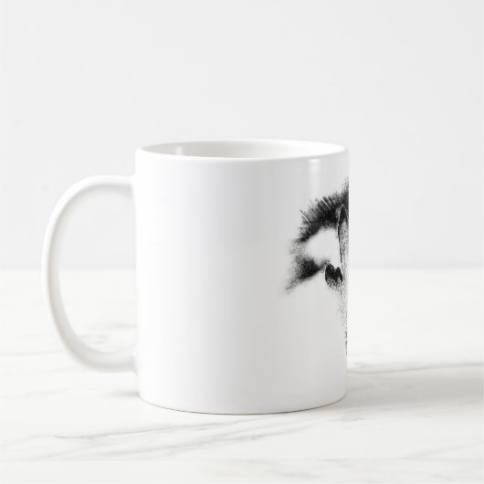 Schwarz-Weiß-Grau-Wolf-Sketch Kaffeetasse (Links)
