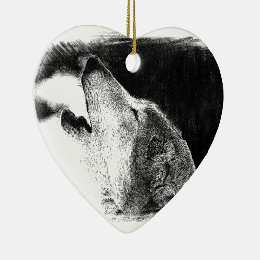 Schwarz-Weiß-Grau-Wolf-Sketch Keramik Ornament (Rechts)