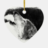 Schwarz-Weiß-Grau-Wolf-Sketch Keramik Ornament (Vorne)