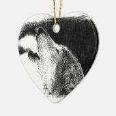 Schwarz-Weiß-Grau-Wolf-Sketch Keramik Ornament (Links)