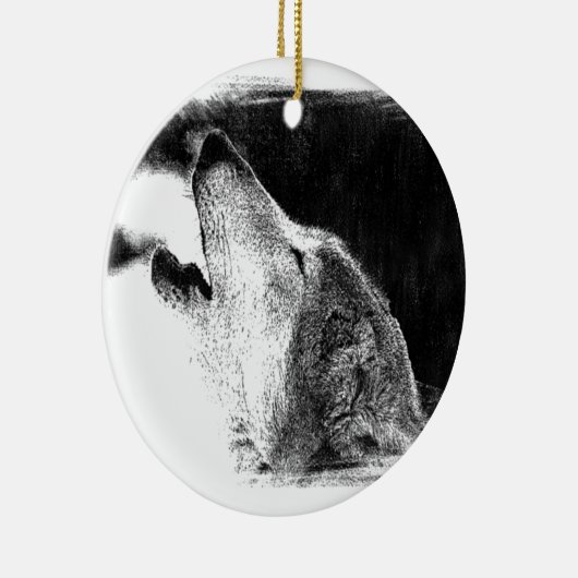 Schwarz-Weiß-Grau-Wolf-Sketch Keramikornament (Rechts)