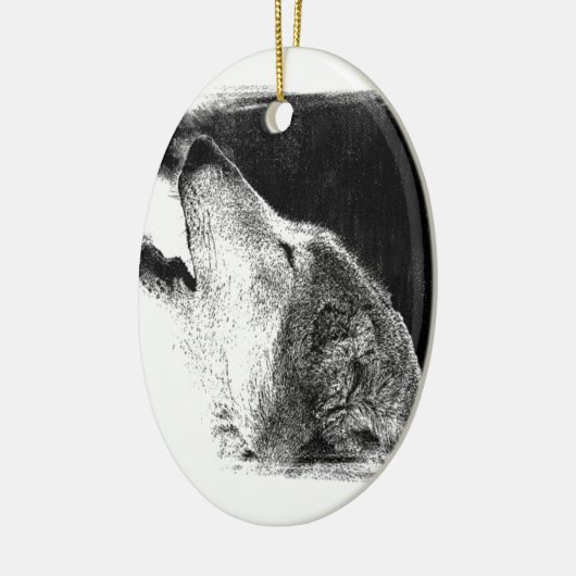 Schwarz-Weiß-Grau-Wolf-Sketch Keramikornament (Links)