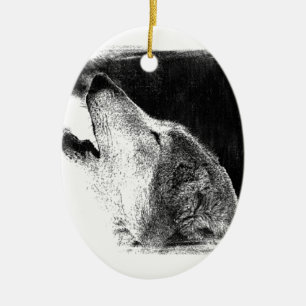 Schwarz-Weiß-Grau-Wolf-Sketch Keramikornament