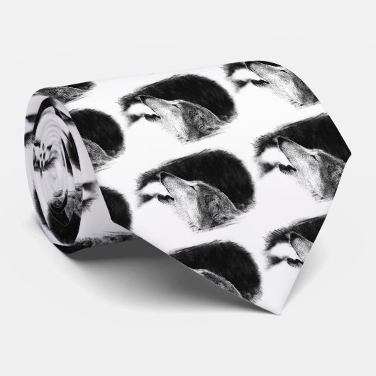 Schwarz-Weiß-Grau-Wolf-Sketch Krawatte (Gerollt)
