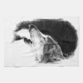 Schwarz-Weiß-Grau-Wolf-Sketch Küchentuch (Horizontal)