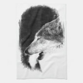 Schwarz-Weiß-Grau-Wolf-Sketch Küchentuch (Vertikal)