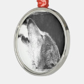 Schwarz-Weiß-Grau-Wolf-Sketch Ornament Aus Metall (Links)