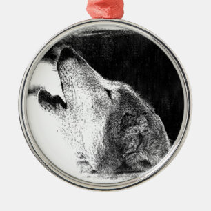 Schwarz-Weiß-Grau-Wolf-Sketch Ornament Aus Metall
