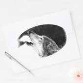 Schwarz-Weiß-Grau-Wolf-Sketch Ovaler Aufkleber (Umschlag)