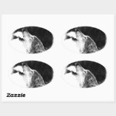 Schwarz-Weiß-Grau-Wolf-Sketch Ovaler Aufkleber (Blatt)