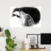 Schwarz-Weiß-Grau-Wolf-Sketch Poster (Heimbüro)