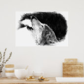Schwarz-Weiß-Grau-Wolf-Sketch Poster (Küche)