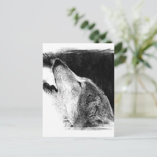 Schwarz-Weiß-Grau-Wolf-Sketch Postkarte (Stehend Vorderseite)