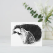 Schwarz-Weiß-Grau-Wolf-Sketch Postkarte (Stehend Vorderseite)