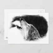 Schwarz-Weiß-Grau-Wolf-Sketch Postkarte (Vorne/Hinten)